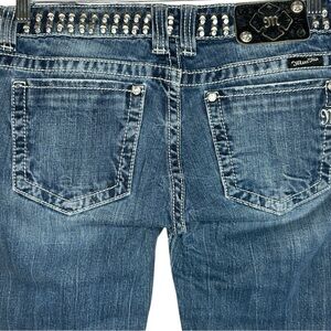 Miss Me Straight Bling Belt Rhinestone Studded Distressed Jeans Size 29